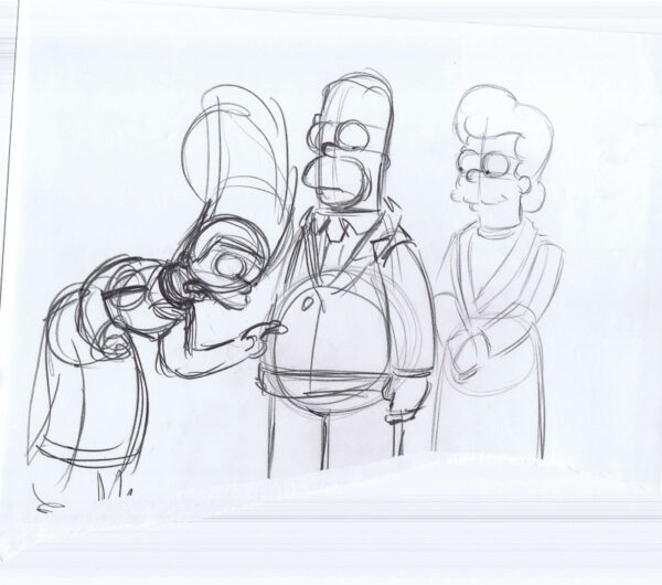 Simpsons Homer Marge Original Art w/COA Animation Production Pencils Rough Comp Torn Bottom-60220