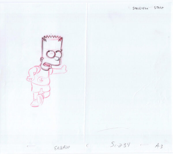 Simpsons Bart "San Diego State" Original Art Animation Production Pencils EABF20 SC 234 A-3-90620