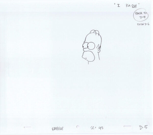 Simpsons Homer Head Shot Original Art Animation Production Pencils EABF08 SC-43 D-5-102520