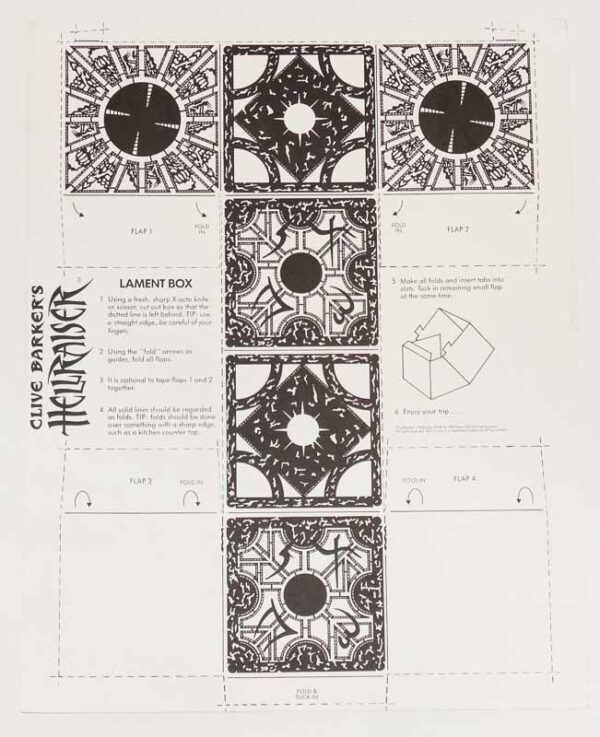 Hellraiser Promotional Lament Box Black & White Unused Sheet 1989 Clive Barker